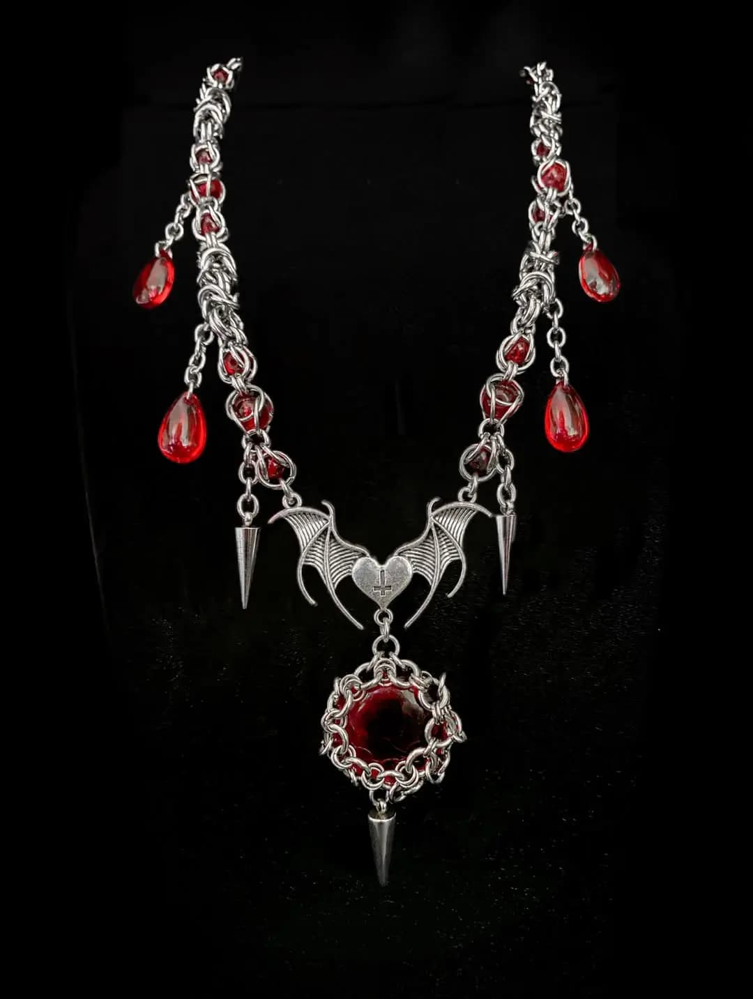 Vampire Bloodstone Bat Wing Chainmail Necklace