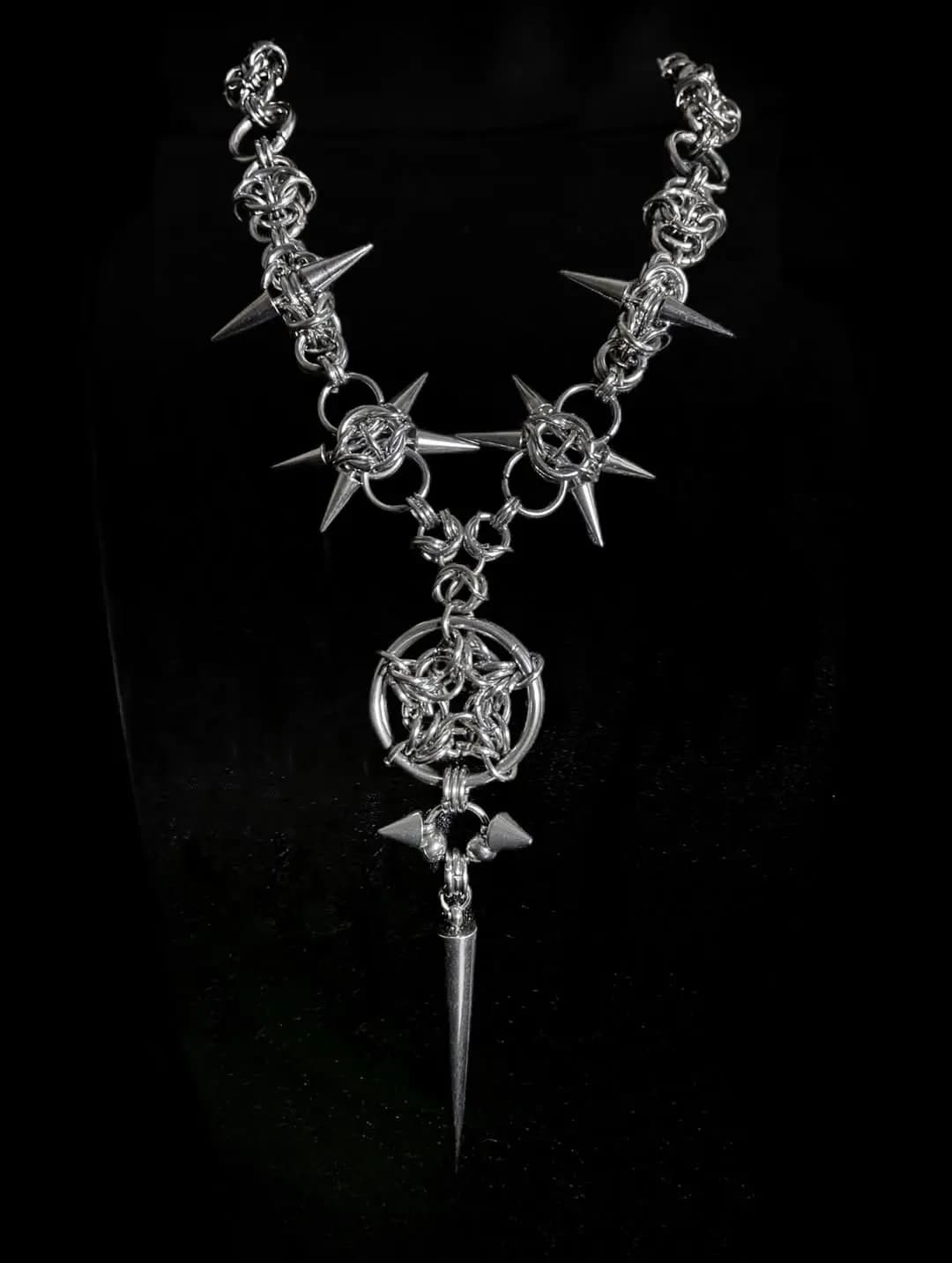 Obsidian Sigil Spike Chainmail Necklace