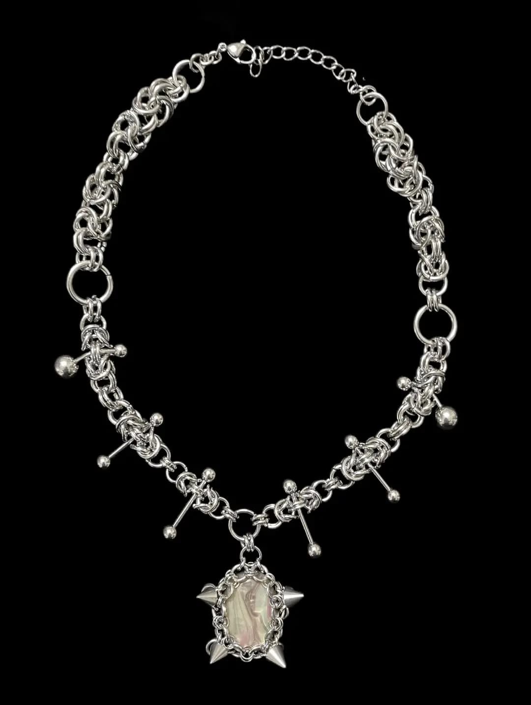 Gothic Spiked Pearl Amulet Chain Necklace