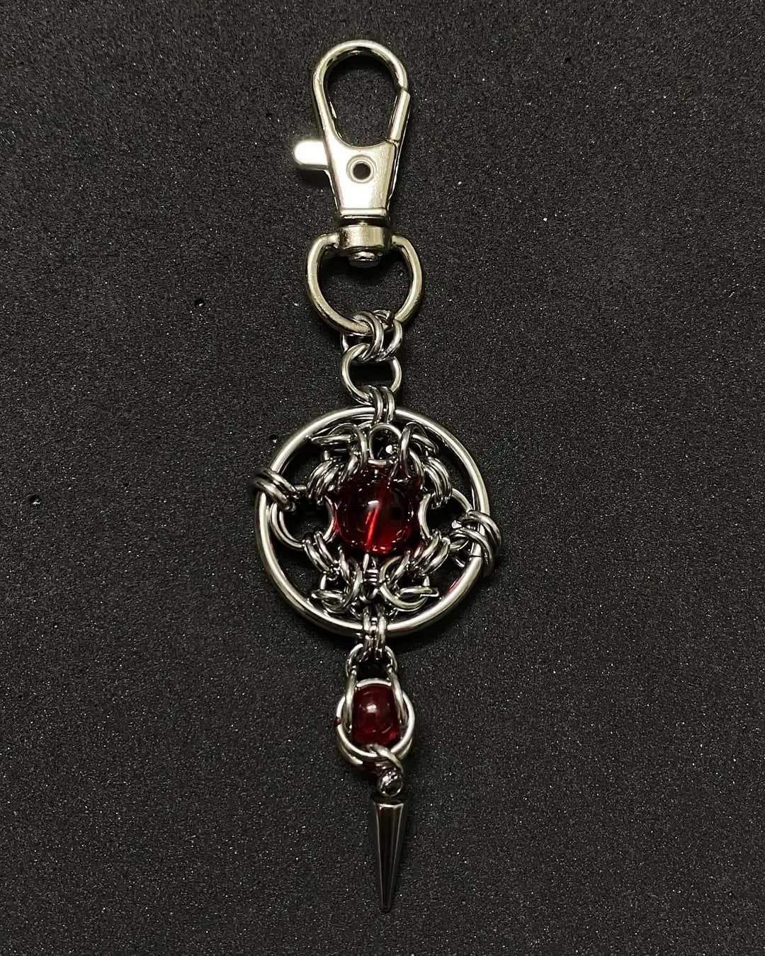Gothic Chainmail Keychain with Red Core & Steel Spike