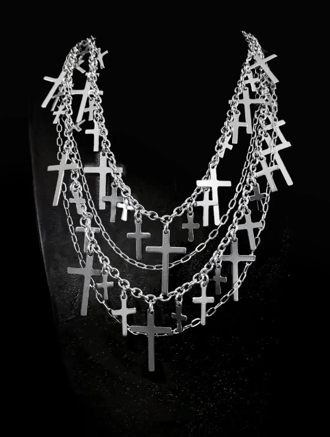 Multi-Layer Gothic Chain Necklace with Geometric Emblem Charms