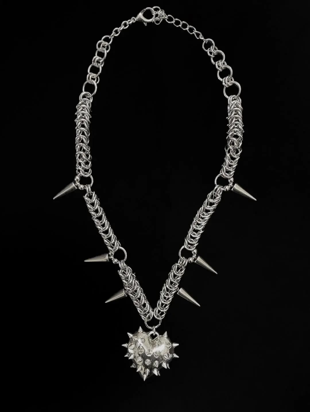 Spiked Heart Chainmail Necklace