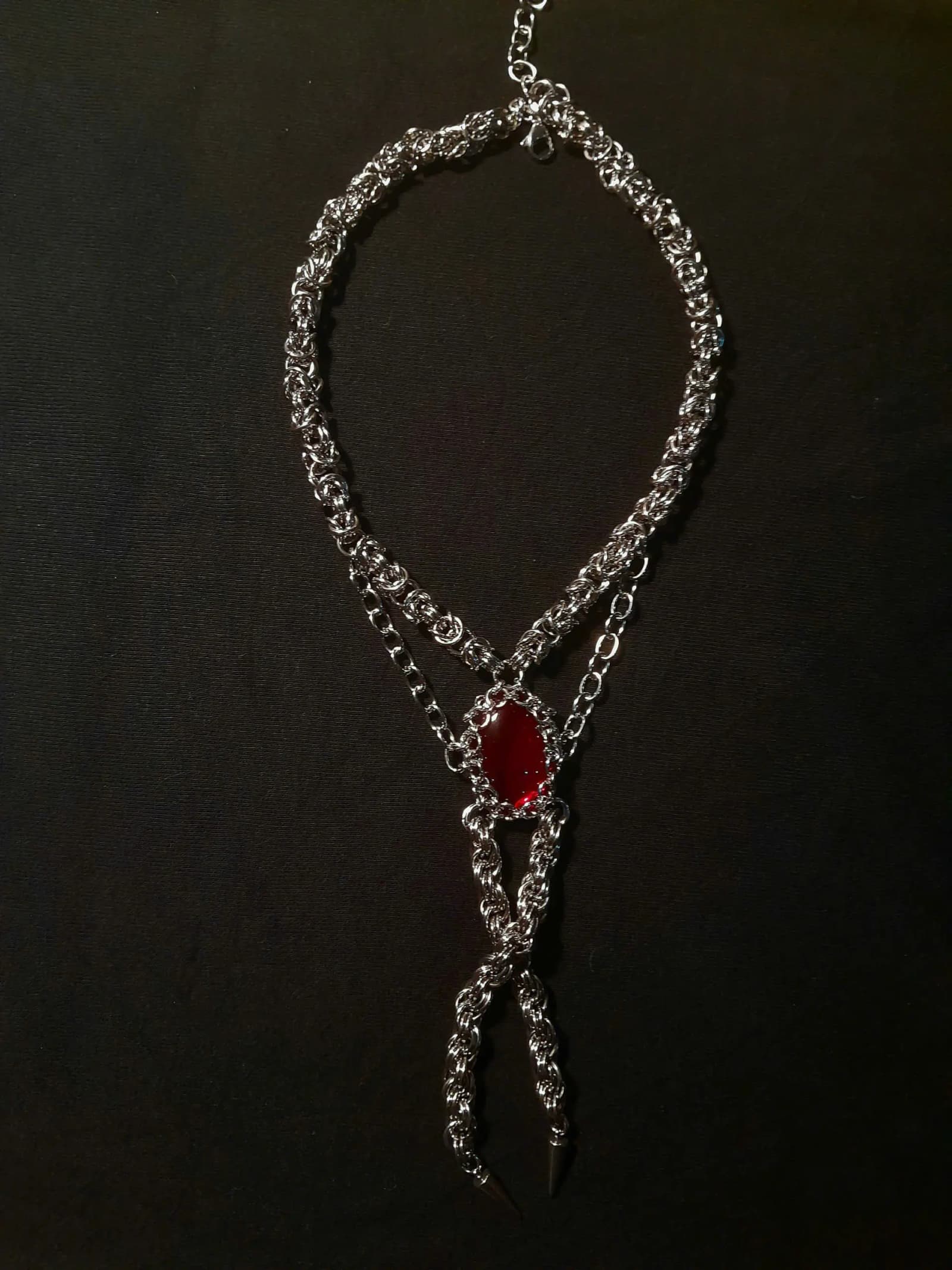 Crimson Relic Chainmail Bolo Tie Necklace