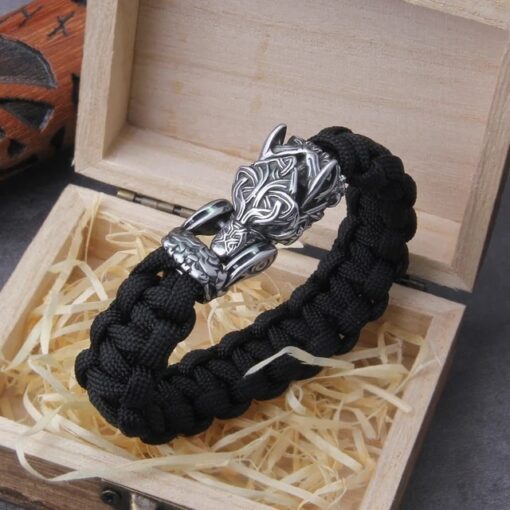 Viking Wolf Bracelet with Durable Fabric Straps - Image 2