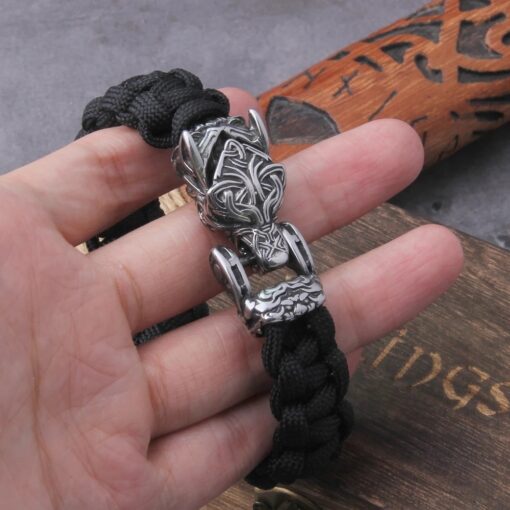 Viking Wolf Bracelet with Durable Fabric Straps - Image 4