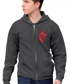Embroidered Cross and Heart Zipped Hoodie Special Collection