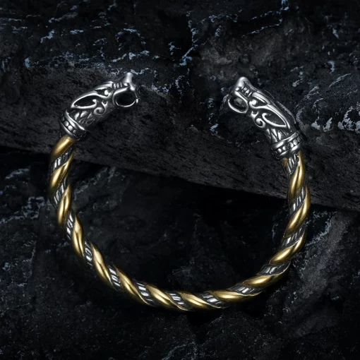 Dragon Viking Bracelet (Silver - Gold) - Image 3