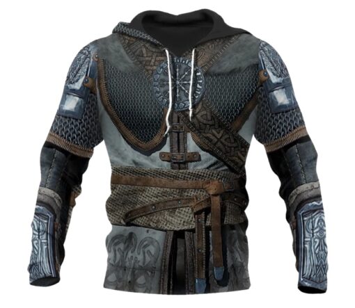 Viking Armor Tattoo 3D Printed Hoodie with Vegvisir Symbol