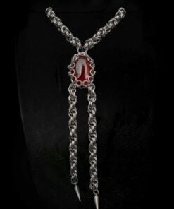 Alternative view of Gothic Chainmail Bolo Tie Necklace with Red Gemstone Pendant