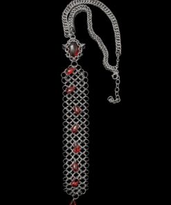 Gothic Chainmail Necklace with Red Crystal Drops