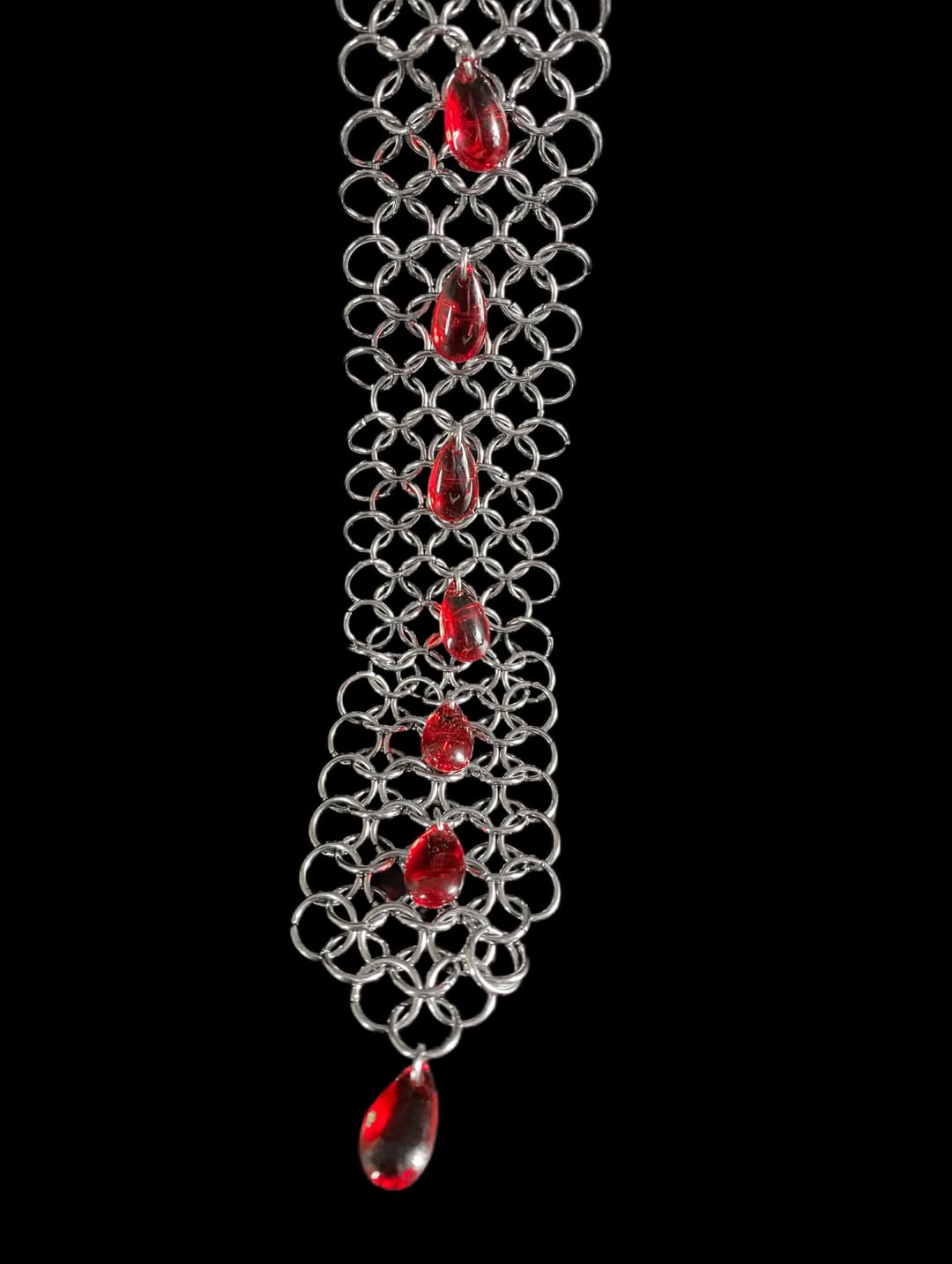 Gothic Chainmail Necklace with Red Crystal Drops - Image 2