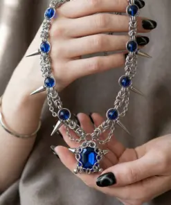 Alternative view of Gothic Spike Chain Necklace with Blue Crystal Pendant