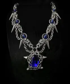 Gothic Spike Chain Necklace with Blue Crystal Pendant