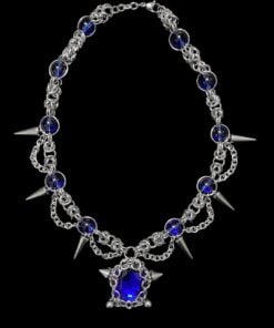 Alternative view of Gothic Spike Chain Necklace with Blue Crystal Pendant