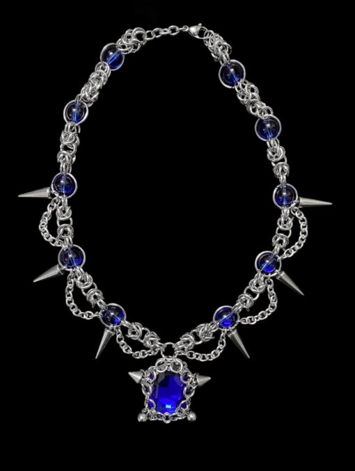 Gothic Spike Chain Necklace with Blue Crystal Pendant - Image 2