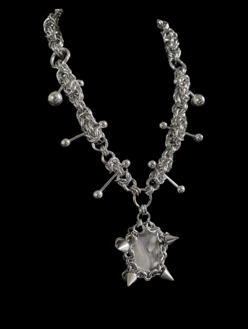 Gothic Spiked Pearl Amulet Chain Necklace - Image 3