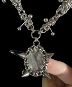 Alternative view of Gothic Spiked Pearl Amulet Chain Necklace