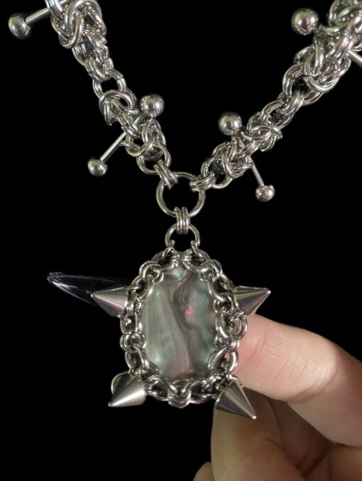 Gothic Spiked Pearl Amulet Chain Necklace - Image 2