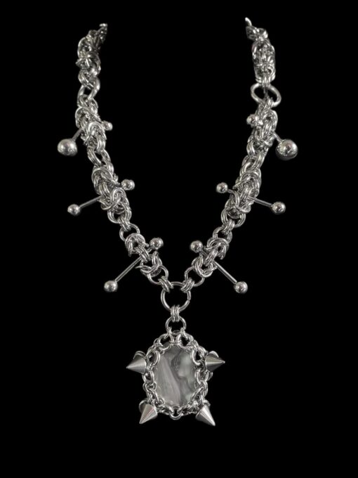 Gothic Spiked Pearl Amulet Chain Necklace - Image 4