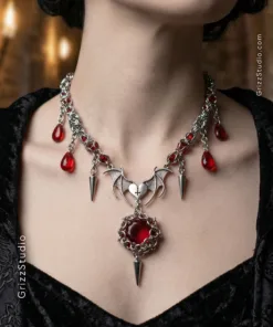 Alternative view of Vampire Bloodstone Bat Wing Chainmail Necklace