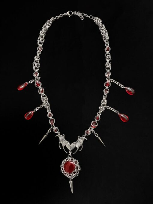 Vampire Bloodstone Bat Wing Chainmail Necklace - Image 2
