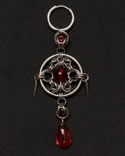 Crimson Blood Sigil Handmade Gothic Chainmaille Earrings - Image 2
