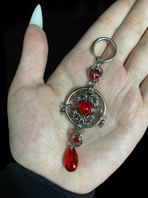 Crimson Blood Sigil Handmade Gothic Chainmaille Earrings - Image 3