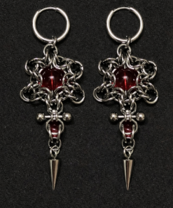 Crimson Thorn Gothic Chainmaille Earrings – Handmade Red Crystal Spike Jewelry