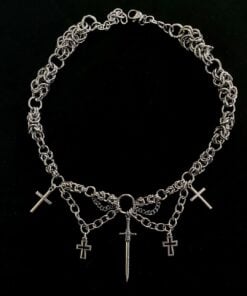 Alternative view of Gothic Cross Chainmail Necklace with Medieval Sword Pendant