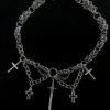 Gothic Cross Chainmail Necklace with Medieval Sword Pendant — Handmade Gothic Necklace, Stainless Steel, Dark Silver, Grizz Studio