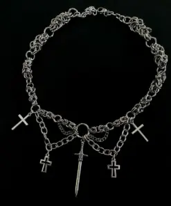 Gothic Cross Chainmail Necklace with Medieval Sword Pendant