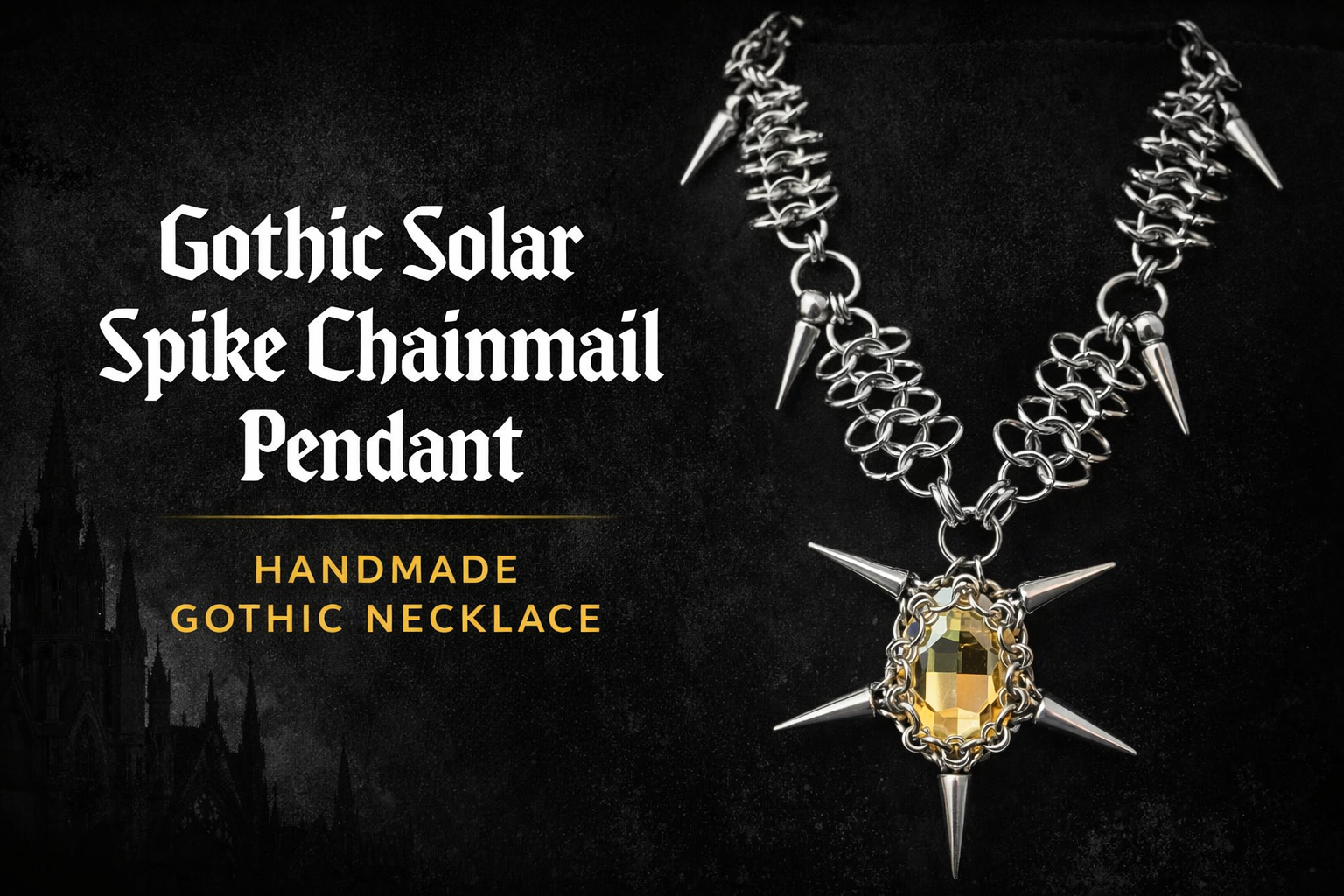 Gothic Solar Spike Chainmail Pendant – Handmade Gothic Necklace 