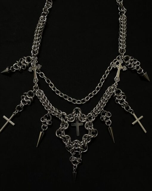 Medieval Gothic Chainmail Necklace - Cross Pendant Dark Jewelry - Image 4