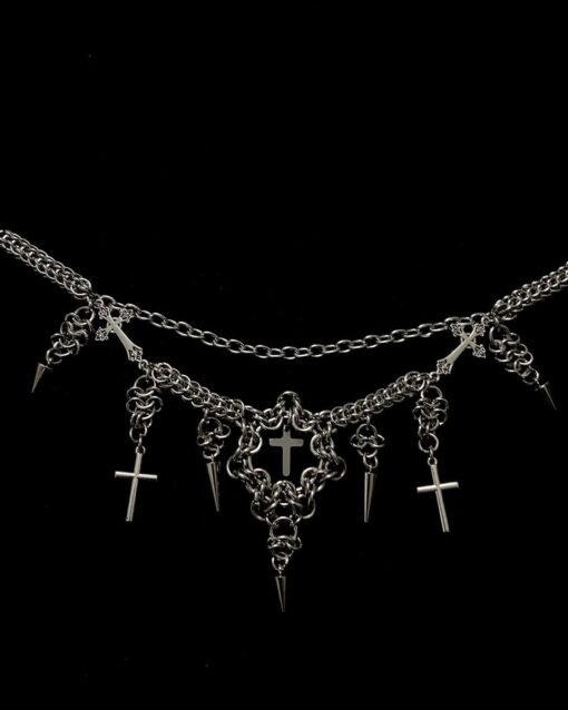 Medieval Gothic Chainmail Necklace - Cross Pendant Dark Jewelry - Image 3