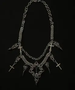 Alternative view of Medieval Gothic Chainmail Necklace - Cross Pendant Dark Jewelry