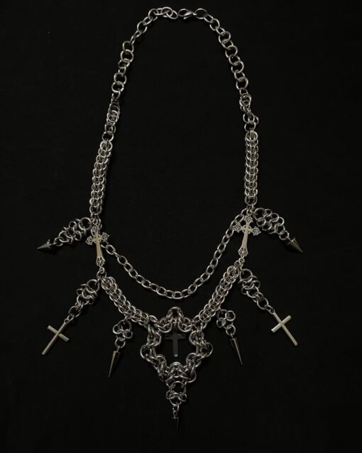 Medieval Gothic Chainmail Necklace - Cross Pendant Dark Jewelry - Image 2
