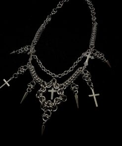 Medieval Gothic Chainmail Necklace - Cross Pendant Dark Jewelry