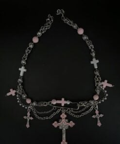 Alternative view of Pastel Pink Gothic Cross Layered Necklace