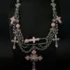 Pastel Pink Gothic Emblem Layered Necklace