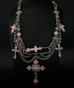 Pastel Pink Gothic Emblem Layered Necklace