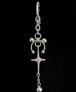 Arc Sigil Chain Drop Earring — Handmade Gothic Earrings, Stainless Steel, Dark Silver, Grizz Studio