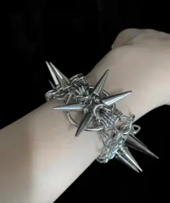 Astra Spiked Chainmail Bracelet — Handmade Gothic Bracelet, Stainless Steel, Dark Silver, Grizz Studio