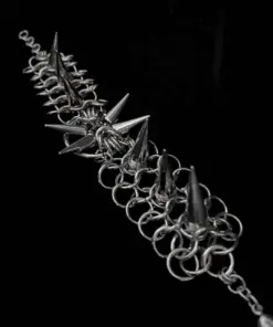 Astra Spiked Chainmail Bracelet — Handmade Gothic Bracelet, Stainless Steel, Dark Silver, Grizz Studio