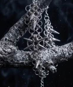 Astra Spiked Chainmail Bracelet — Handmade Gothic Bracelet, Stainless Steel, Dark Silver, Grizz Studio