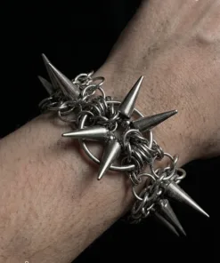 Astra Spiked Chainmail Bracelet — Handmade Gothic Bracelet, Stainless Steel, Dark Silver, Grizz Studio