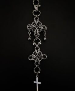 Black Chainmail Keychain with Obsidian Geometric Emblem