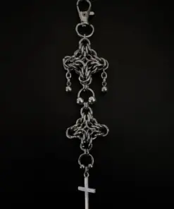 Black Chainmail Keychain with Obsidian Geometric Emblem