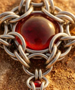 Alternative view of Crimson Core Chainmail Earring with Industrial Spikes