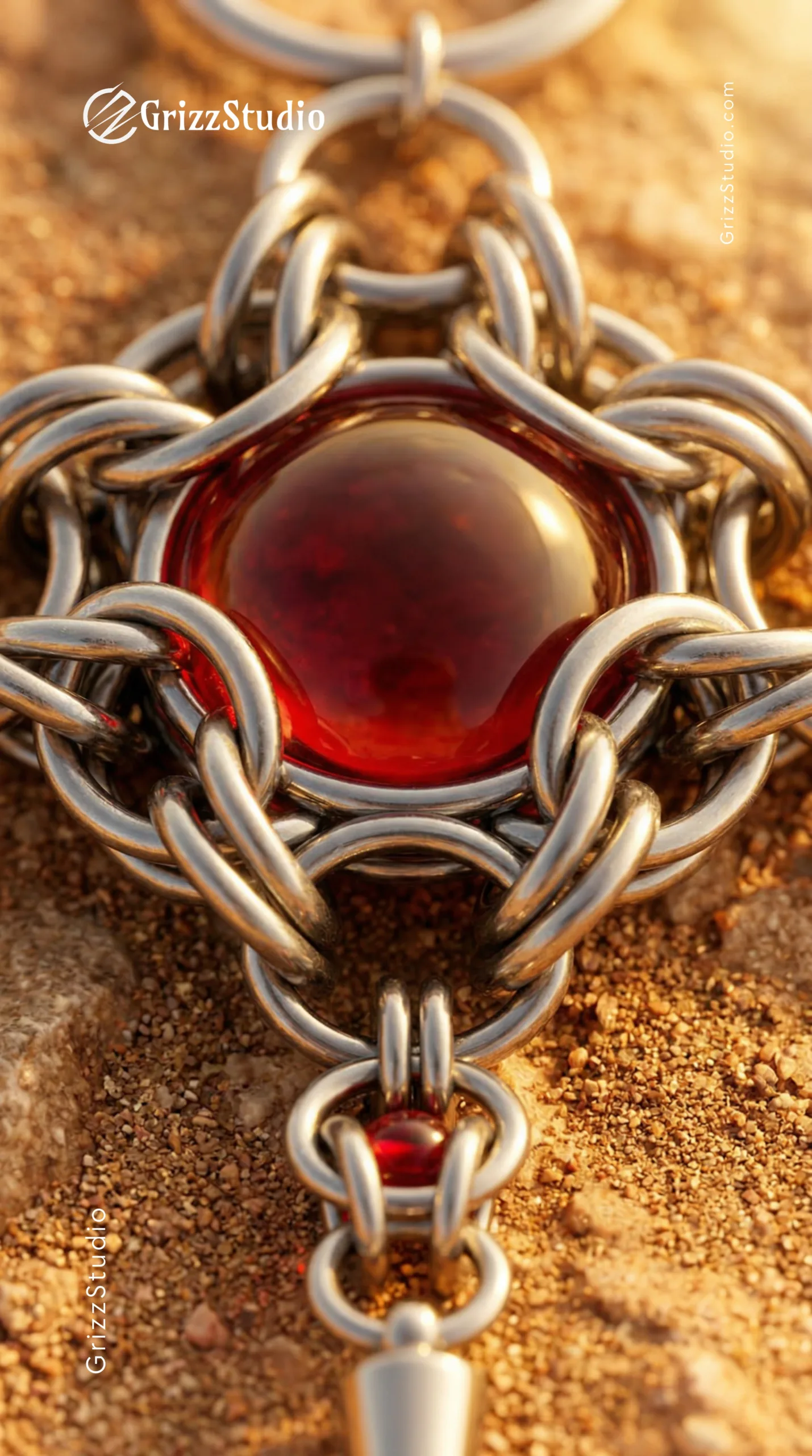 Crimson Core Chainmail Earring with Industrial Spikes - Image 2
