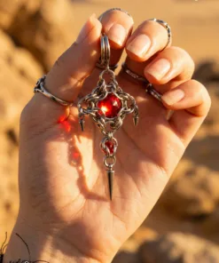 Crimson Core Chainmail Earring with Industrial Spikes - Image 3
